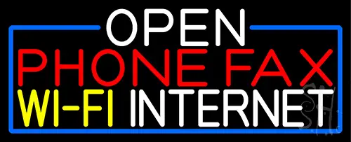 Open Phone Fax Wifi Internet With Blue Border Neon Sign