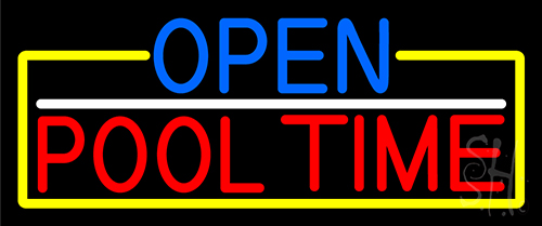 Open Pool Time With Yellow Border Neon Sign