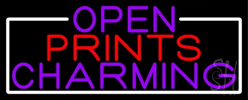 Open Prints Charming With White Border Neon Sign