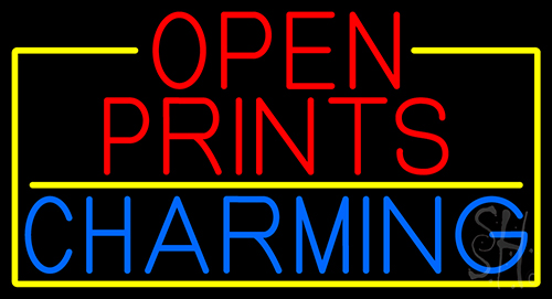 Open Prints Charming With Yellow Border Neon Sign