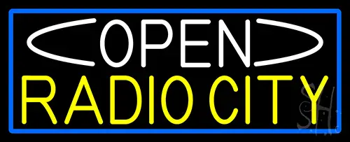 Open Radio City With Blue Border Neon Sign