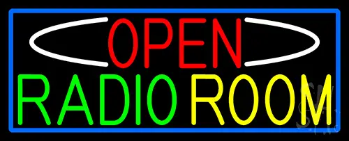 Open Radio Room With Blue Border Neon Sign