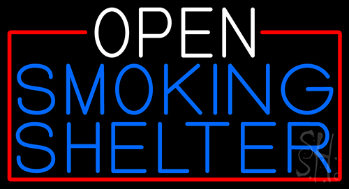 Open Smoking Shelter With Red Border Neon Sign