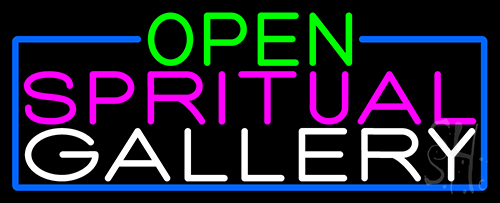 Open Spiritual Gallery With Blue Border Neon Sign