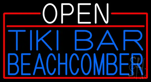Open Tiki Bar Beachcomber With Red Border Neon Sign