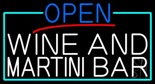 Open Wine And Martini Bar With Turquoise Border Neon Sign