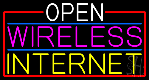 Open Wireless Internet With Red Border Neon Sign