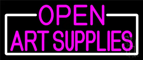 Pink Open Art Supplies With White Border Neon Sign
