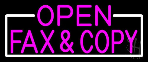 Pink Open Fax And Copy With White Border Neon Sign