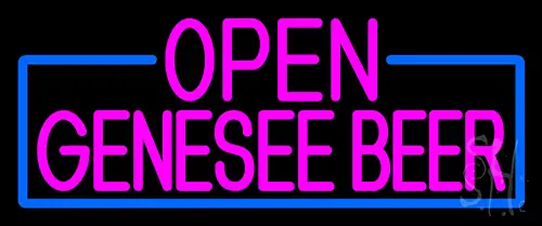 Pink Open Genesee Beer With Blue Border Neon Sign
