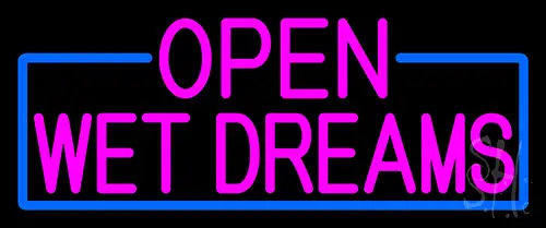 Pink Open Wet Dreams With Blue Border Neon Sign