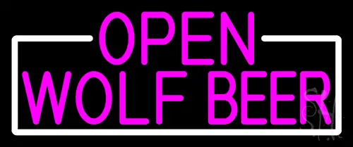 Pink Open Wolf Beer With White Border Neon Sign