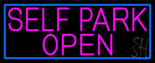 Pink Self Park Open With Blue Border Neon Sign