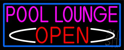Pool Lounge Open With Blue Border Neon Sign