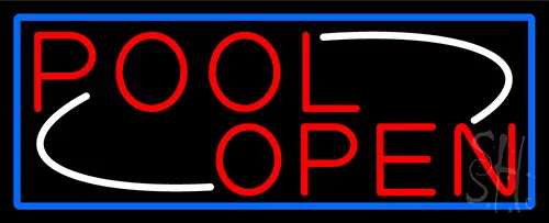 Pool Open With Blue Border Neon Sign