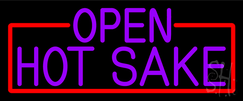 Purple Hot Sake Open With Red Border Neon Sign