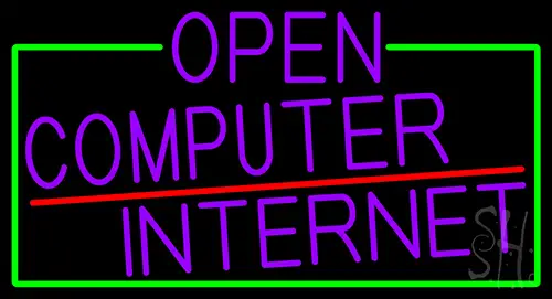 Purple Open Computer Internet With Green Border Neon Sign
