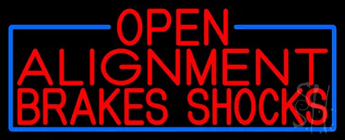 Red Open Alignment Brakes Shocks With Blue Border Neon Sign