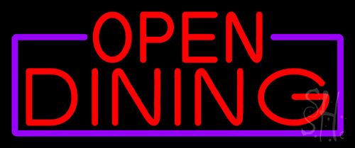 Red Open Dining With Purple Border Neon Sign