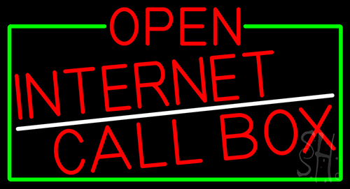 Red Open Internet Callbox With Green Border Neon Sign