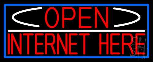Red Open Internet Here With Blue Border Neon Sign