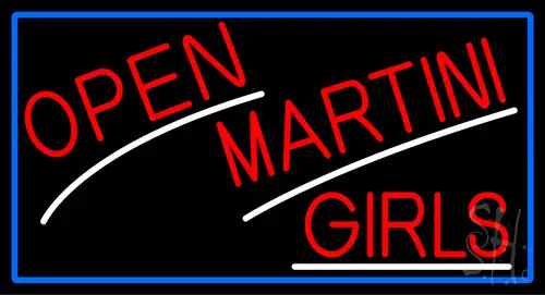 Red Open Martini Girls With Blue Border Neon Sign