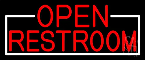 Red Open Restroom With White Border Neon Sign