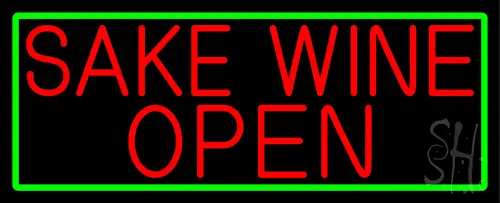 Red Sake Wine Open With Green Border Neon Sign
