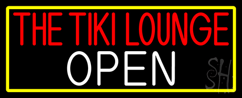 The Tiki Lounge Open With Yellow Border Neon Sign