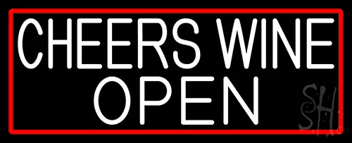 White Cheers Wine Open With Red Border Neon Sign