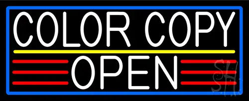 White Color Copy Open With Blue Border Neon Sign
