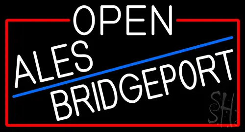 White Open Ales Bridgeport Beer With Red Border Neon Sign