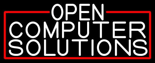 White Open Computer Solutions With Red Border Neon Sign