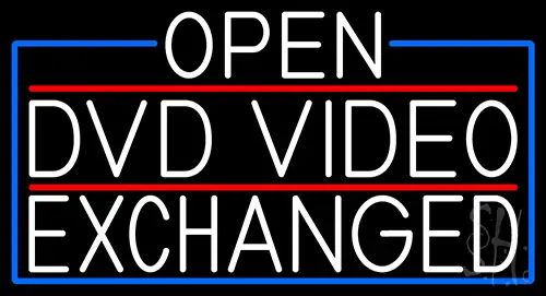 White Open Dvd Video Exchanged With Blue Border Neon Sign