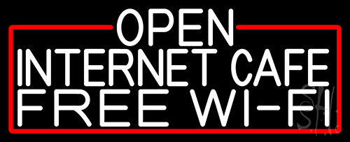 White Open Internet Cafe Free Wifi With Red Border Neon Sign