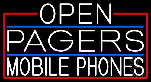 White Open Pagers Mobile Phones With Red Border Neon Sign