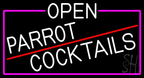 White Open Parrot Cocktails With Pink Border Neon Sign