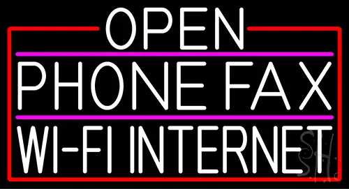 White Open Phone Fax Wifi Internet With Red Border Neon Sign