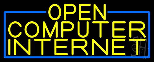 Yellow Open Computer Internet With Blue Border Neon Sign