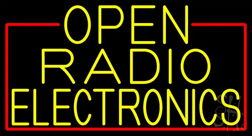 Yellow Open Radio Electronics With Red Border Neon Sign