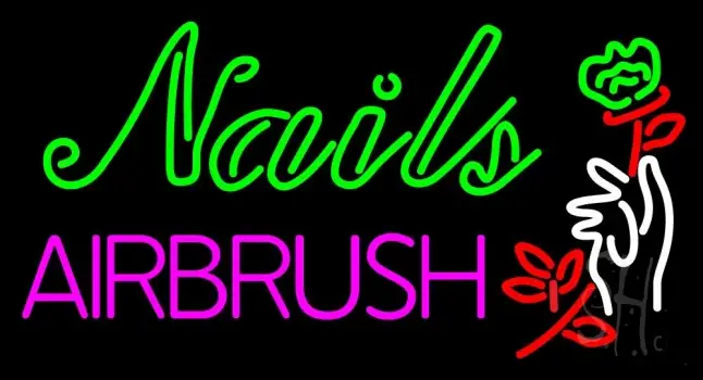 Nails Airbrush With Flower Neon Sign