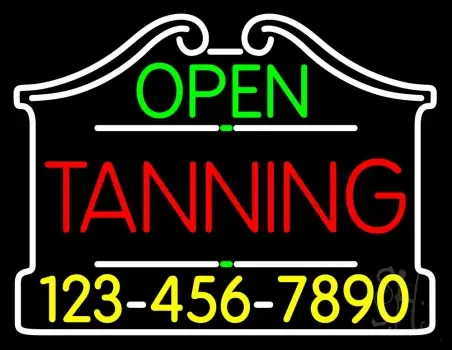 Open Tanning With Phone Number Neon Sign