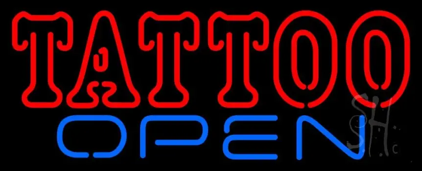 Double Stroke Tattoo Open Neon Sign