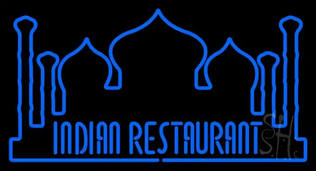 Indian Restaurant With Taj Mahal Logo Neon Sign