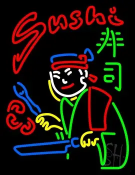 Double Stroke Red Sushi Chef Logo Neon Sign