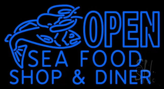 Open Seafood Shop And Diner Neon Sign