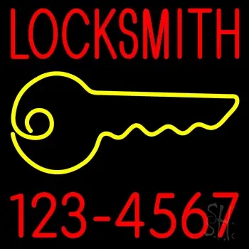 Locksmith Key Logo With Number Neon Sign