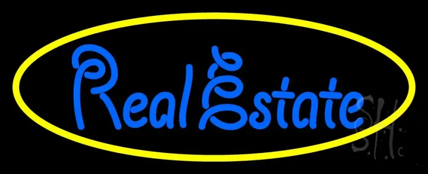 Blue Real Estate Yellow Oval Neon Sign