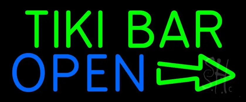 Tiki Bar Open With Arrow Neon Sign