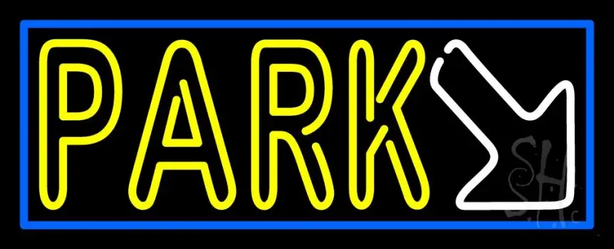 Double Stroke Park With Arrow And Blue Border Neon Sign